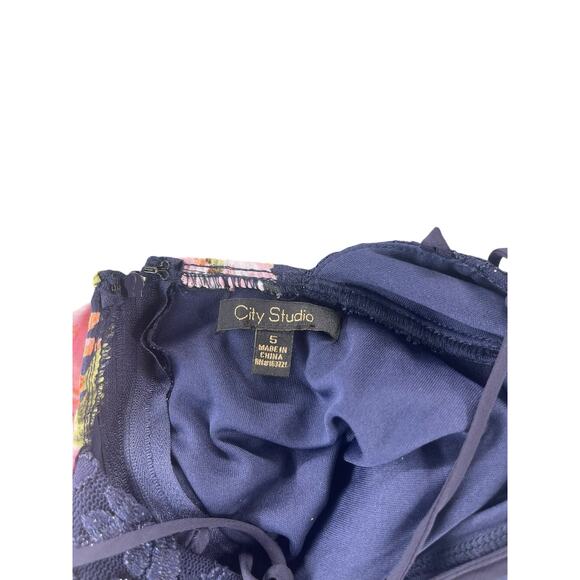 NWT City Studio Navy Blue Floral lace Mini Tiered Dress Junior's Size 5 - Picture 5 of 7